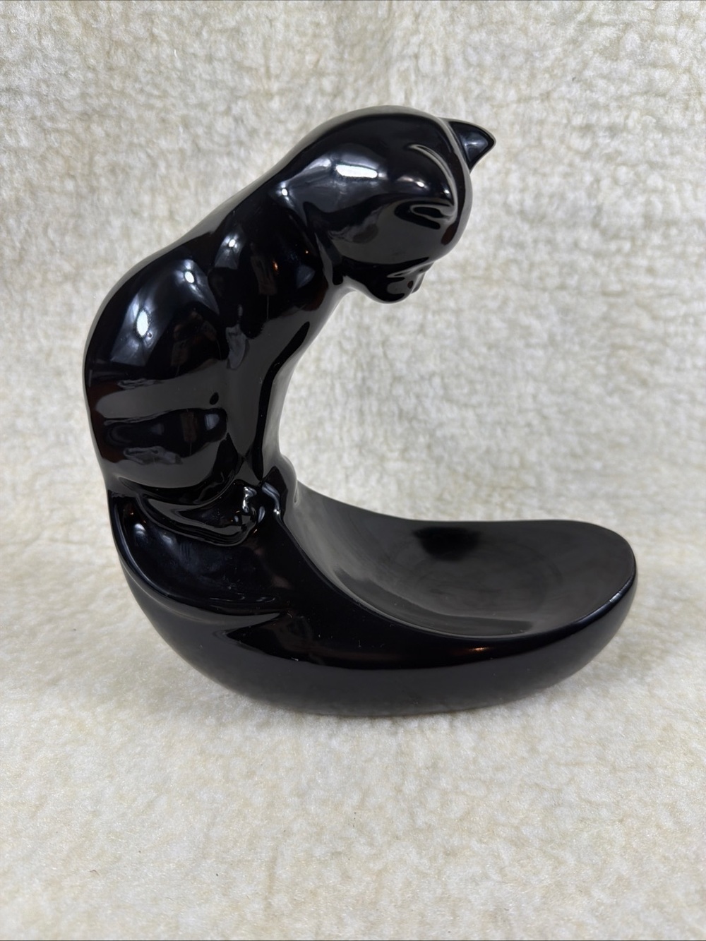 Royal Haeger Black Ceramic Cat Fish Bowl Stand. No fish bowl.